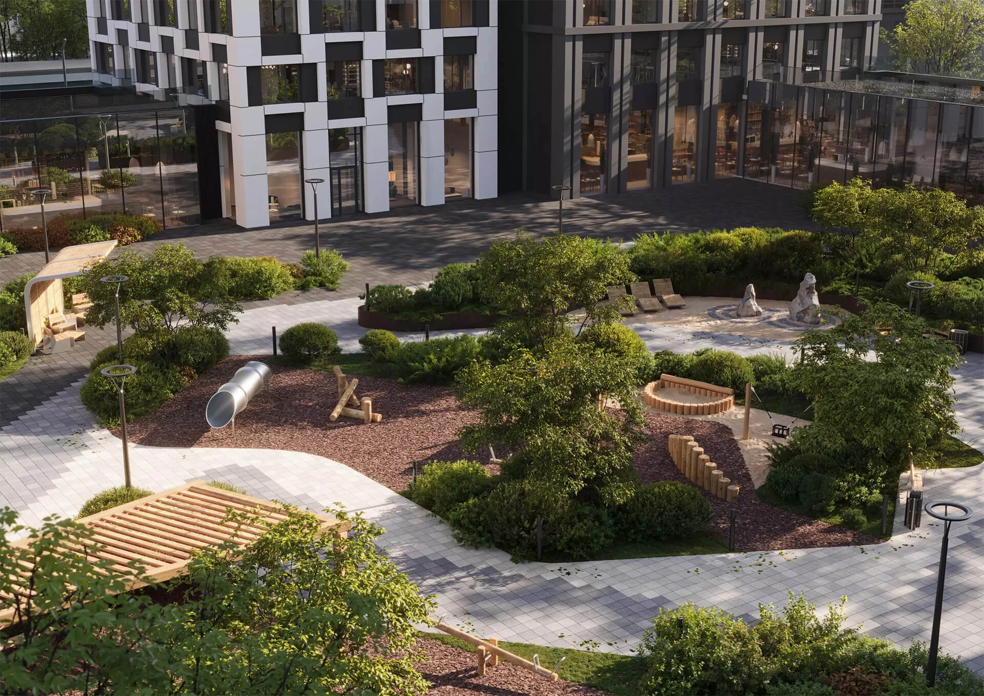 Благоустройство двора от застройщика Мангазея